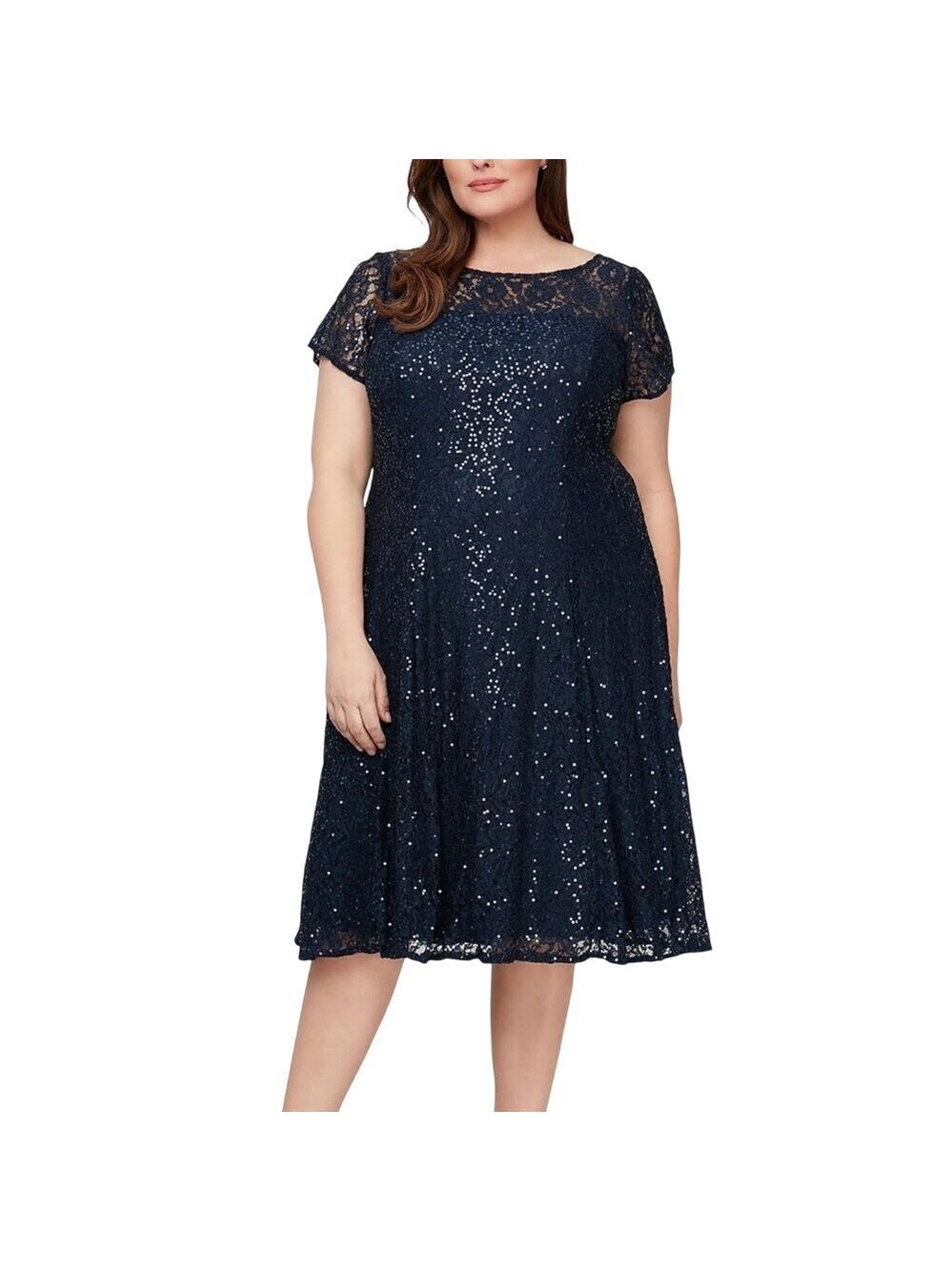 Lace Sequin Dress Plus Size Navy Blue Party Cocktail Evening Formal, size 16